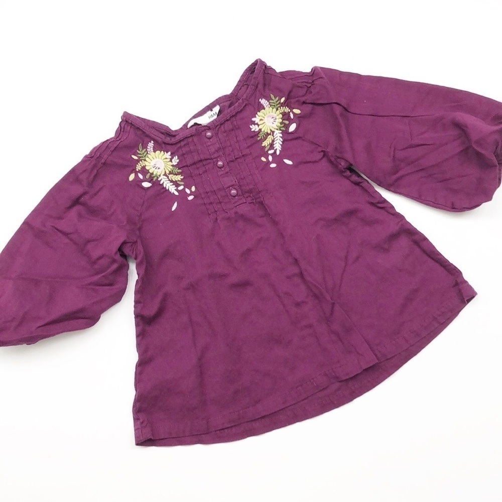 H&M girls plum embroidered balloon sleeve top